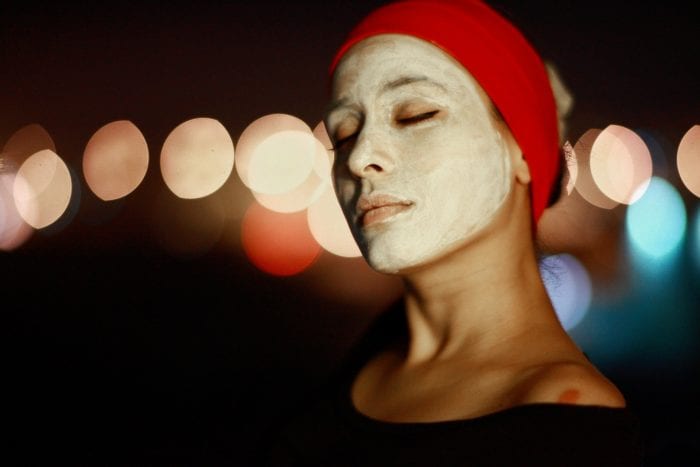Woman wearing medical grade skin care mask